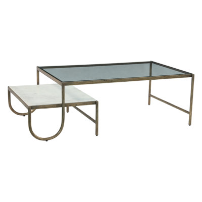 Table basse gigogne 52 po avec plateau en verre et marbre Sonoma