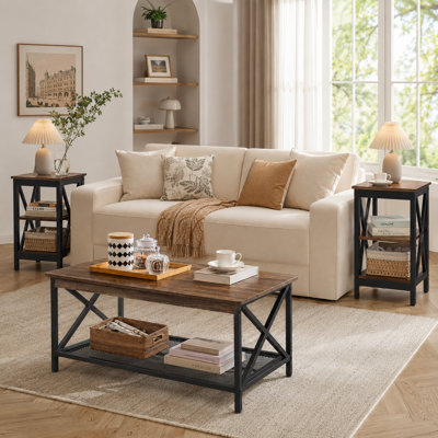 Ensemble de 3 tables basses Rustic