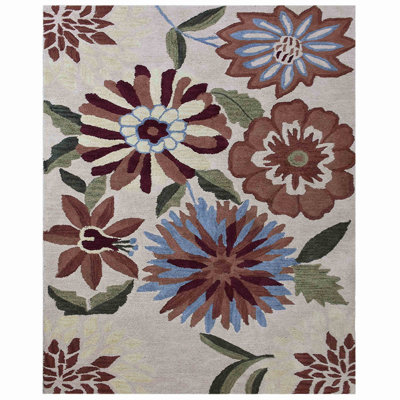 Rugsotic Hand Tufted Wool Eco-Friendly Area Rugs - 5' x 8', Rectangle, Cream Color, Floral Modern Design, High Pile Thick Handmade Anti Skid Area Rugs for Living Room, Bed Room