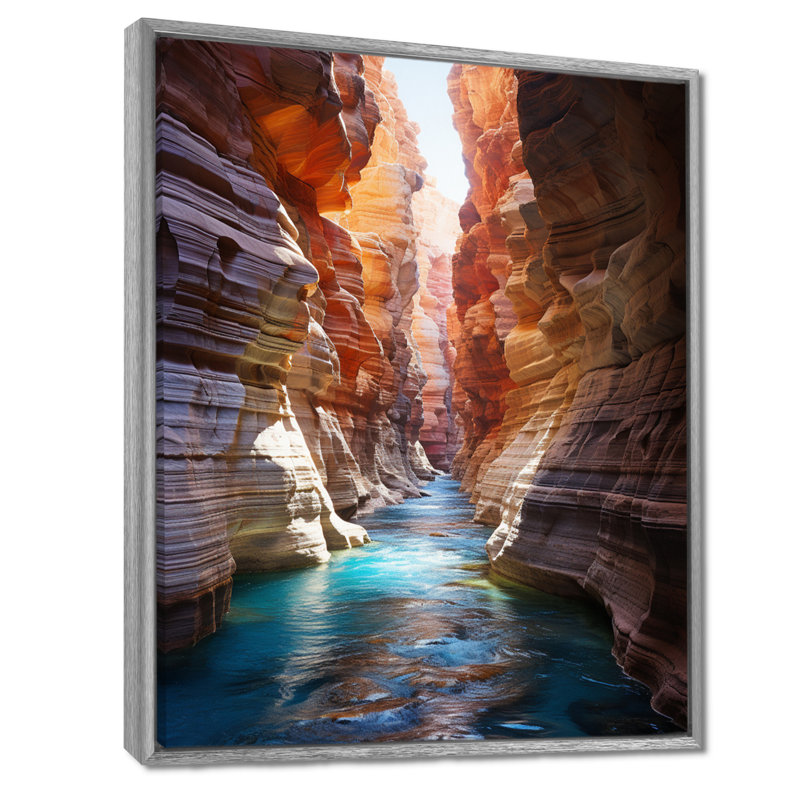 Canyon antilope turquoise, gouttes - art mural Canyon, H 32 po x l 24 po x P 1 po, Cadre argenté flottant
