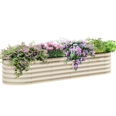 7.9' X 2' 1.4' Galvanized Metal Elevated Plant Box, Outdoor Planter With Edging For Flowers, Herbs & Veggies, Cream Appearance Raised Garden Bed Kit, Feature, Flower, Herb Veggie Cultivation, Cream,