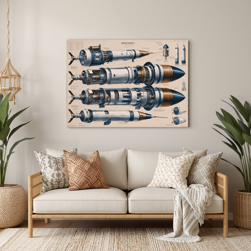 "Space Rocket", art mural en métal beige