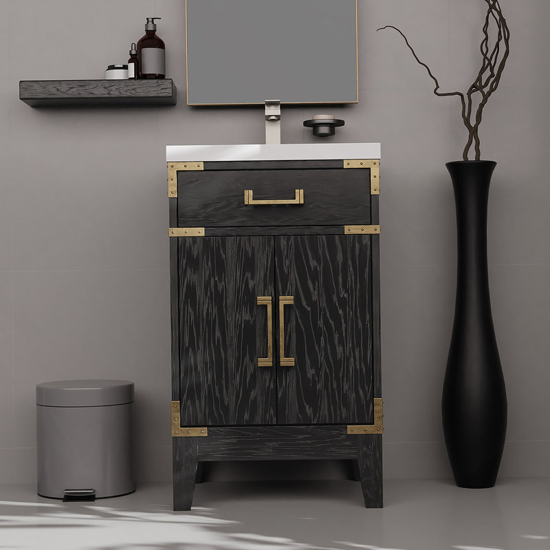 Meuble-lavabo simple 18 po P, comptoir en acrylique et Miroir, 20.05", Noir, noir, noir, noir