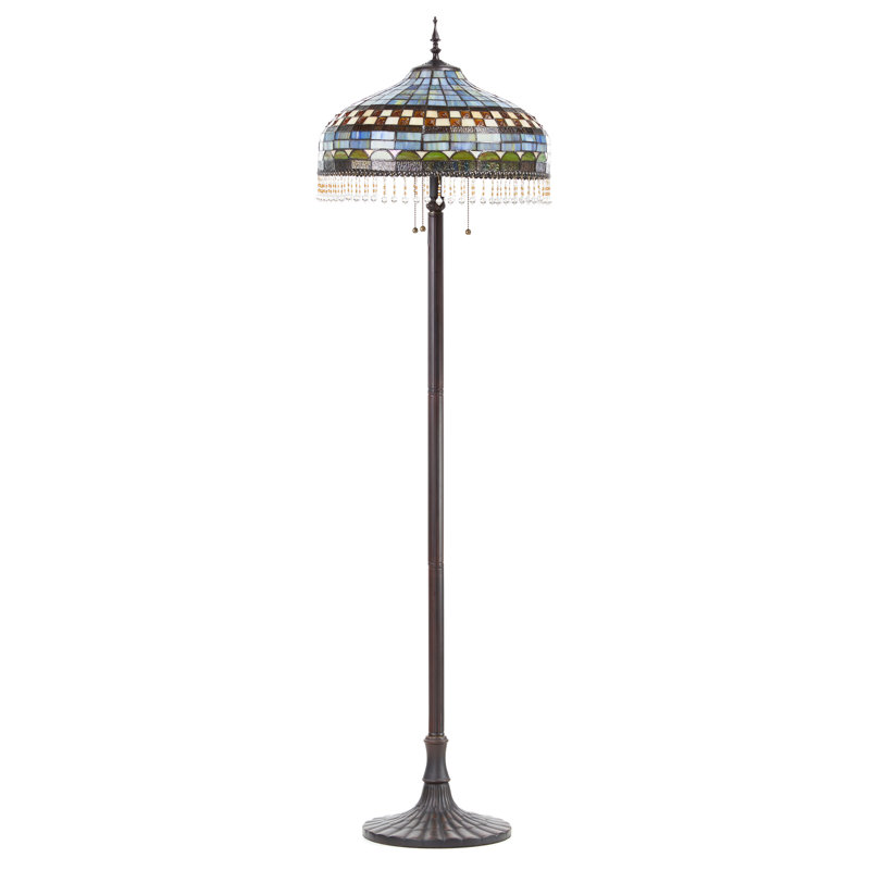 64"H Veronica Blue Stained Glass Dome Shade Candlestick Floor Lamp 