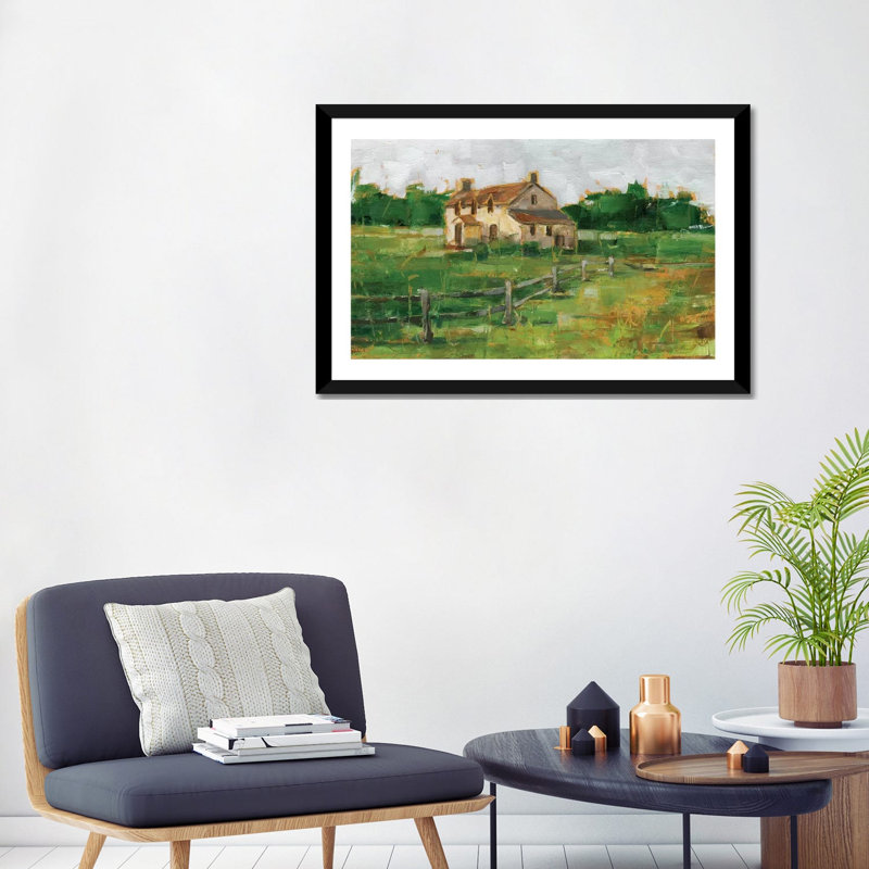 «Countryside Home II» par Ethan Harper - reproduction d'art, H 24 po x l 32 po x P 1 po, Blanc, Papier encadré noir