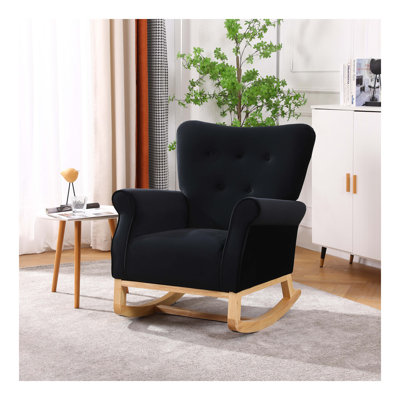 Chaise berçante Mid-Century en tissu avec pieds en bois et velours pour la chambre à coucher du salon
