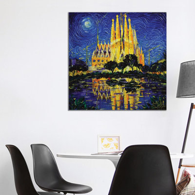 Sagrada Familia Barcelona Mirrored by Mona Edulesco - Painting on Canvas