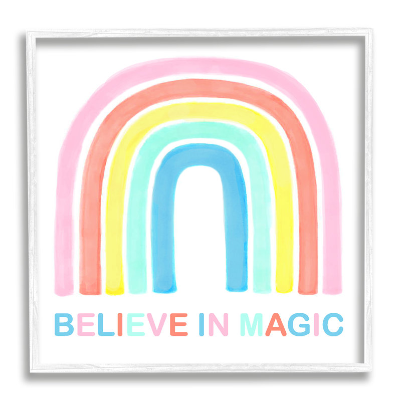 «Believe in Magic», art arc-en-ciel vibrant, H 12 po x l 12 po x P 1,5 po, Giclée encadrée blanc bord de mer