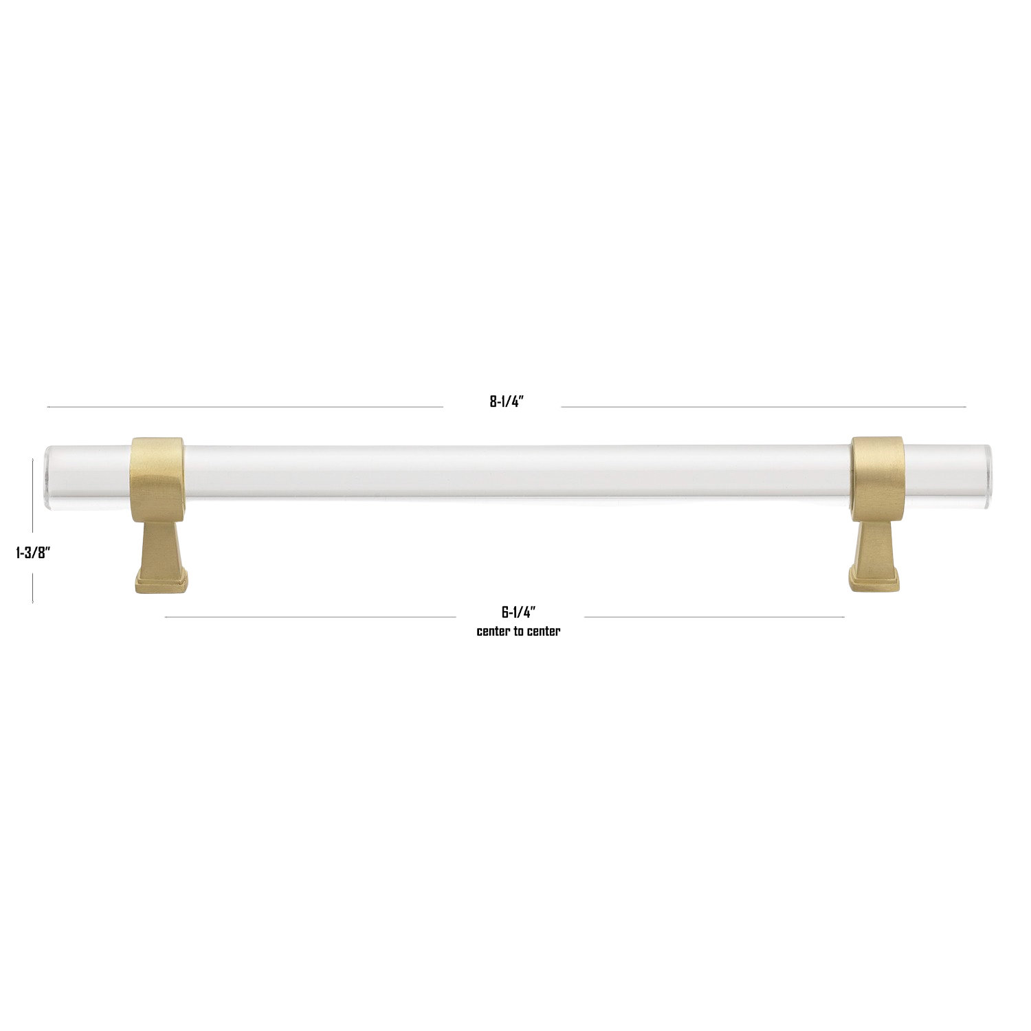 Center to Center Acrylic Bar Pull, Clear/Satin Gold, 6.25"