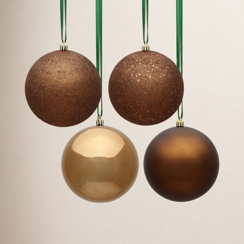 Holiday Décor Ball Ornament, 4" H x 4" W x 4" D, Mocha