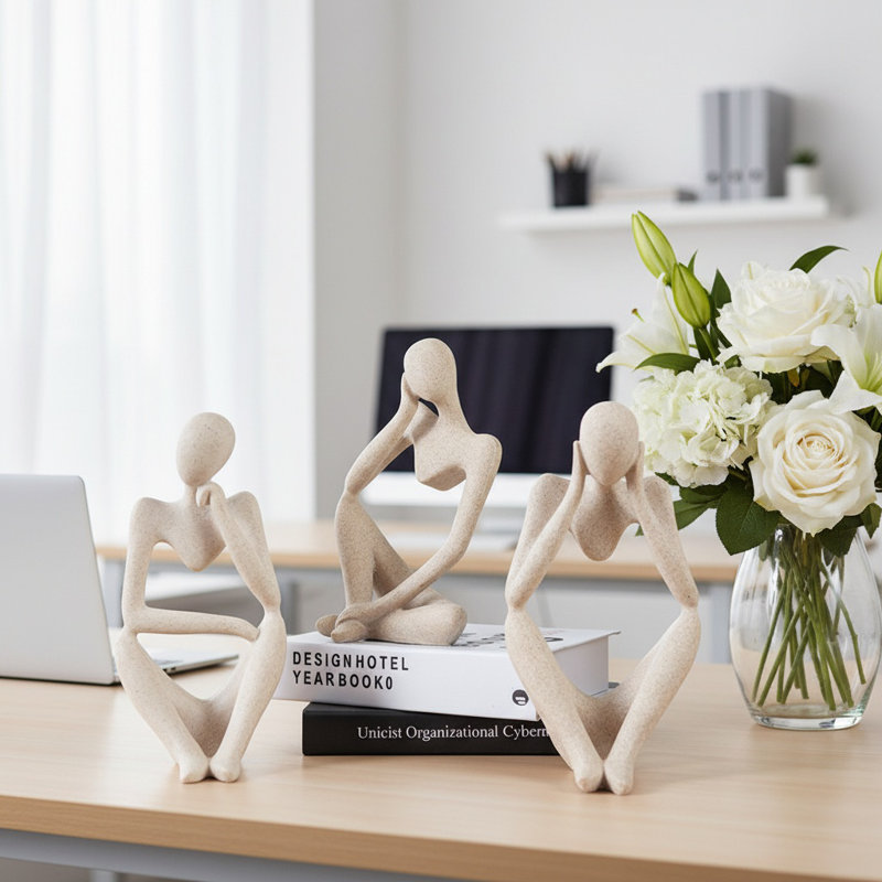 Ensemble de 3 statues de pensée créative nordique pour la décoration de bureau à la maison, H 4,92 po x l 2,16 po x P 1,8 po