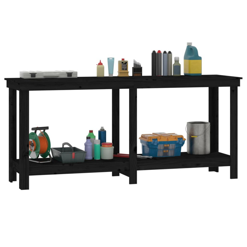 Kyreon Solid Wood Top Workbench, Black, 80cm H x 180cm W x 50cm D