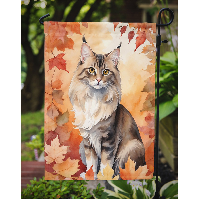 Chat en feuilles d'automne drapeau de jardin, Oriental Longhair