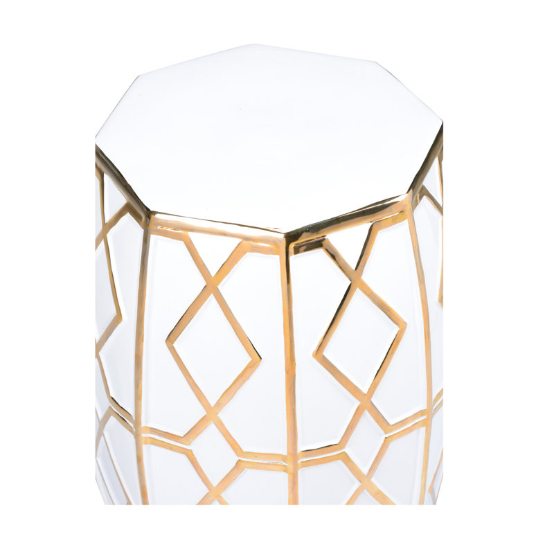 White Gloss and Metallic Gold Ceramic Garden Stool