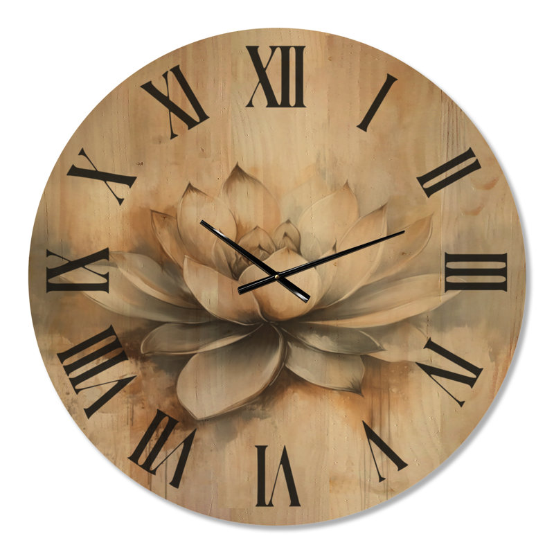 Lotus gris serein - Horloge murale Zen en bois massif, Très grand