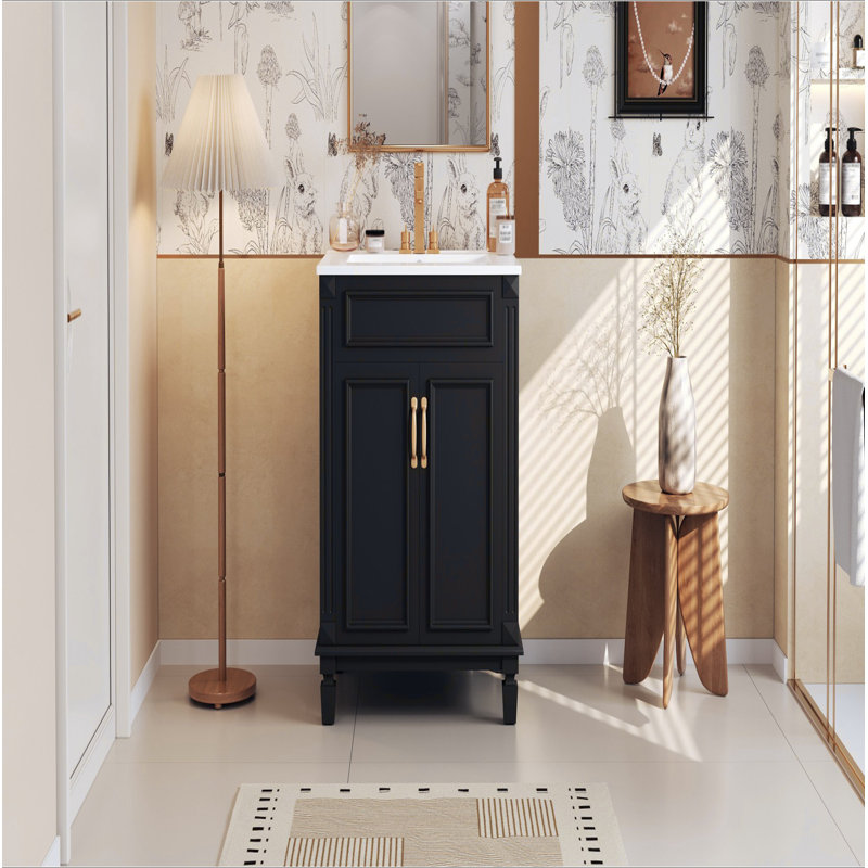 Meuble-lavabo de salle de bain 24 po avec lavabo supérieur, armoire de rangement moderne avec 2 portes à fermeture douce et tablette réglable, structure en bois massif
