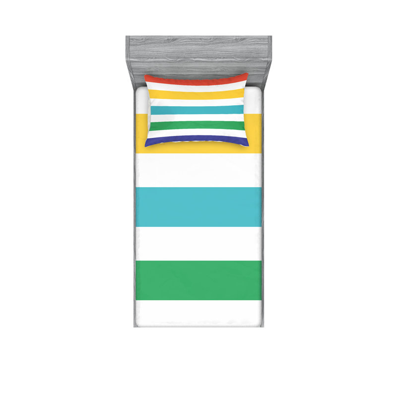 Multicolore drap-housse et coussin décoratif Ambesonne, Ensemble de draps pour lit simple + 5 pièces supp