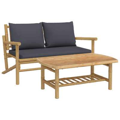 Ensemble de salon de patio 2 pièces Bay Isle Home™ avec coussins blanc crème en bambou