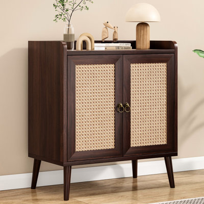 Buffet avec portes décoratives pour le couloir, aspect rétro, bois de noyer, profondeur de 15 po, largeur de 26,4 po, hauteur de 30 po, articles de rangement, bande latérale déflectrice de style médiéval