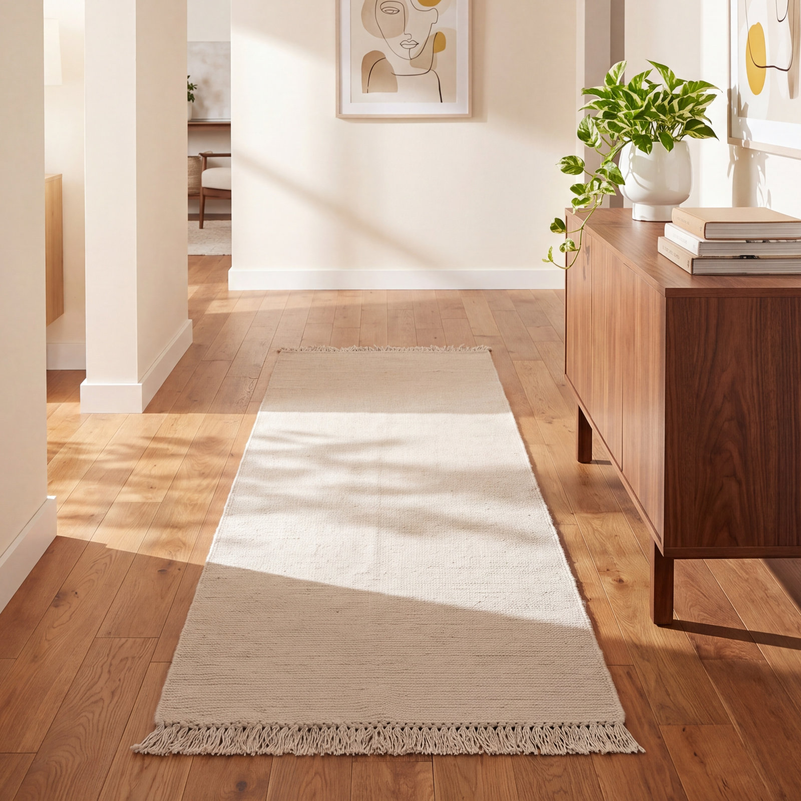 Liska White Hand-Loomed Rug, Runner 2'6" x 8'6"