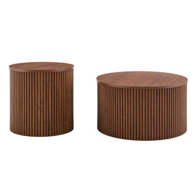 Roman Column Nesting Coffee Tables, 2-Piece Set with Built-in Storage, Walnut Grain Finish