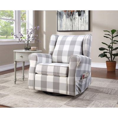 Patli Gray&White Fabric Glider Chair With Swivel