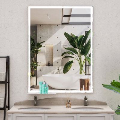 Miroir de salle de bain 48 po x 36 po à DEL avec interrupteur tactile mural réglable blanc / chaud / anti-buée avec mémoire