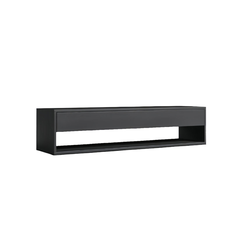 Banc de rangement en bois massif Naikia, Noir