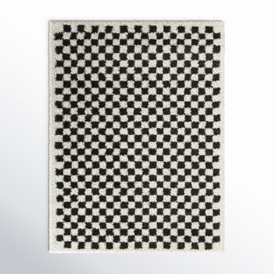 Walker Checkered Charcoal/Cream Shag Area Rug