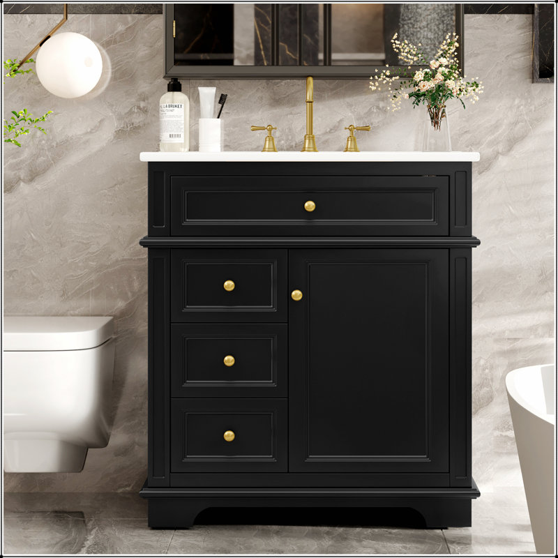 30-Inch Modern Black Bathroom Vanity With Sink, Soft-Closing Door, And Multiple Drawers For Ample Storage