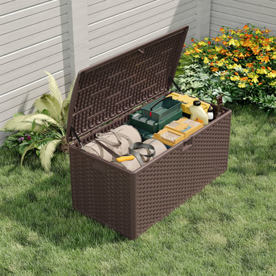 120 Gallon Waterproof Large Resin Deck Box Indoor Outdoor, Lockable Storage Container for Patio Furniture Cushions, Throw Pillows, Garden Tools