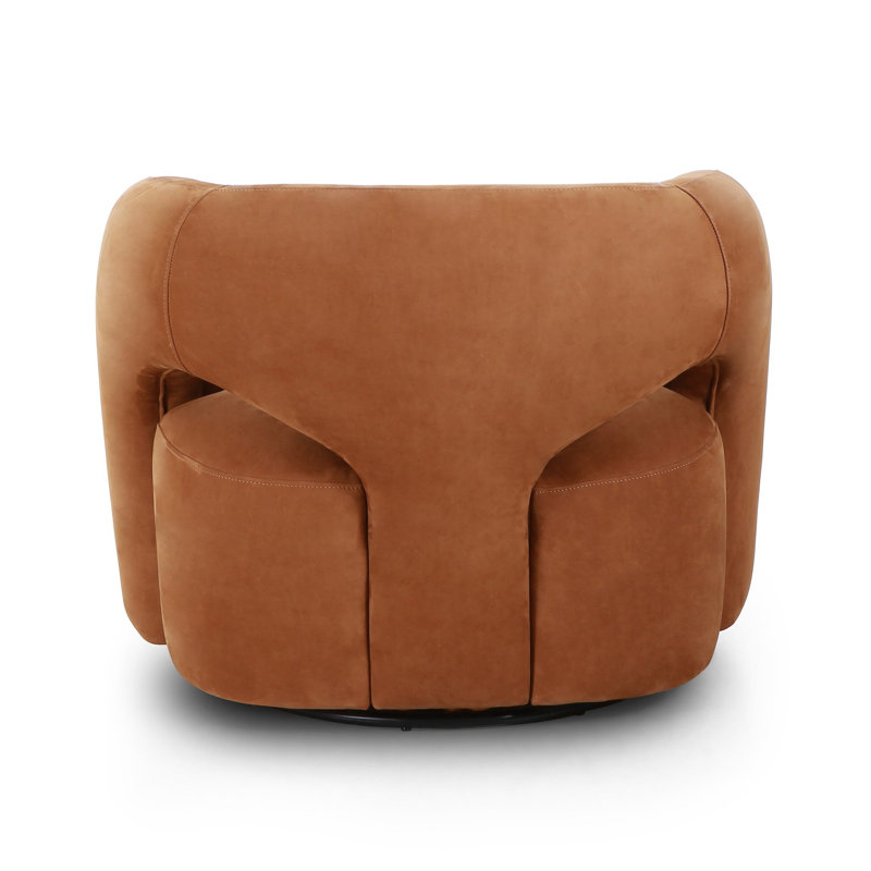 Mazie Swivel Barrel Chair, Nubuck Cognac Top Grain Leather