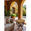 Rustic Outdoor Peach Travertine Side Table: Hand-forged Wrought Iron Base - Mexports By Susana Molina