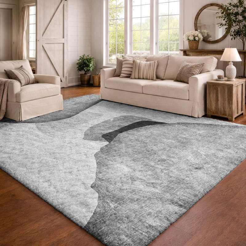 Premium Machine Washable Dream Shag ADS547 Abstract Rug, Gray, 9' x 12'