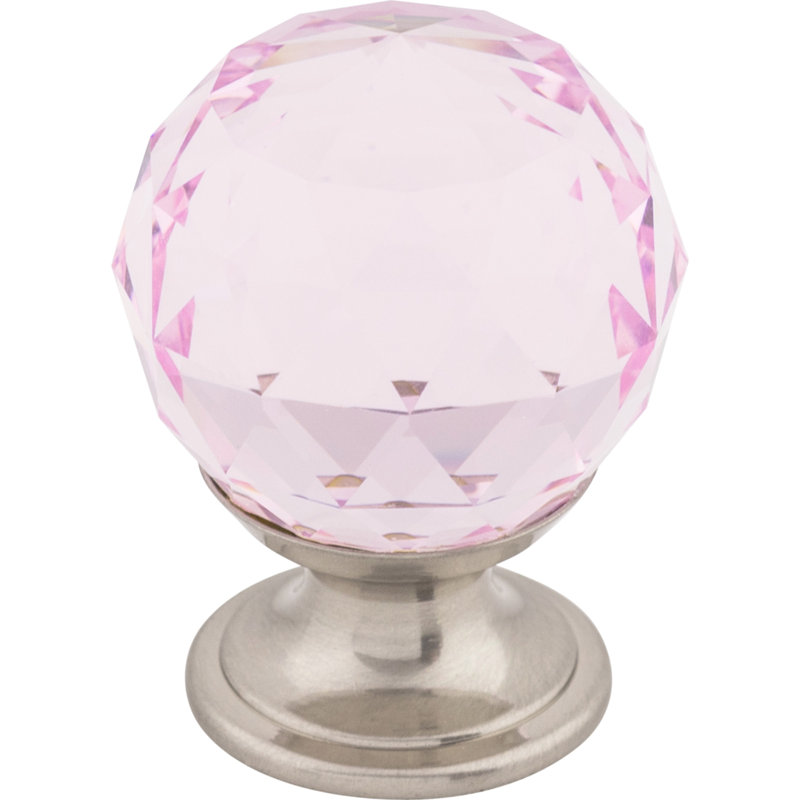 Wine Crystal 1 1/8" Diameter Round Knob, Pink, Brushed Satin Nickel