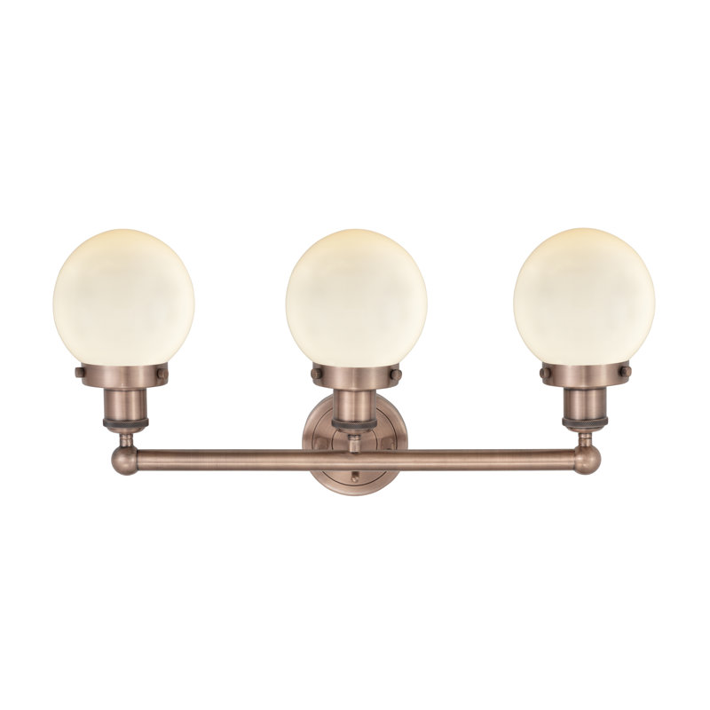 Éclairage de salle de bain à 3 lumières à intensité variable Alphonsa, Blanc mat, Cuivre antique