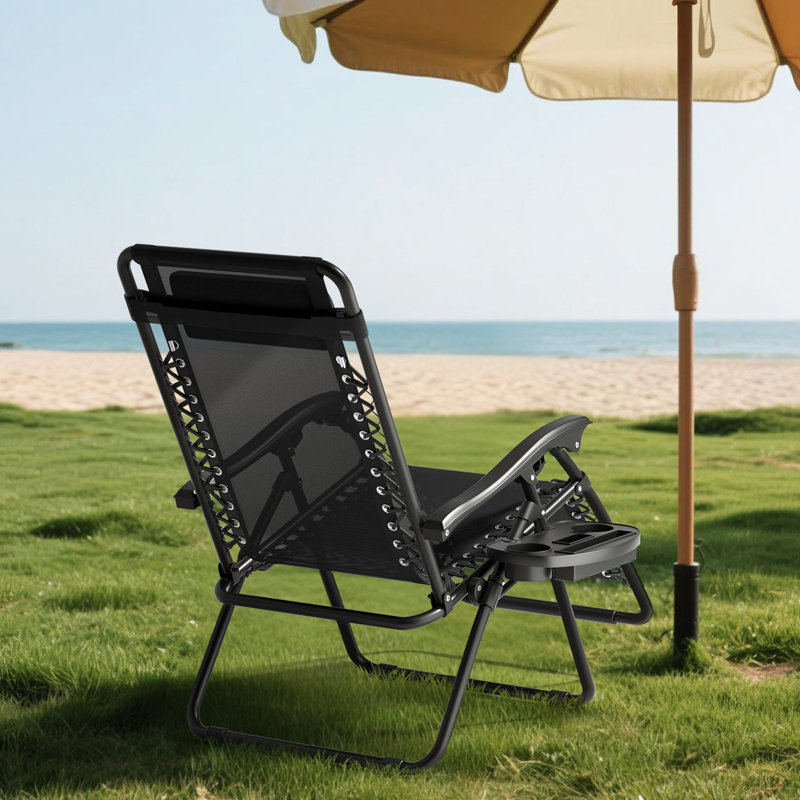 Morena Folding Zero Gravity Lounge Chair with Headrest, Footrest, and Cup Holder, Outdoor Beach Recliner for Patio and Camping