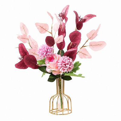 Arrangement de fleurs artificielles mixtes de 15 pouces dans un vase en verre