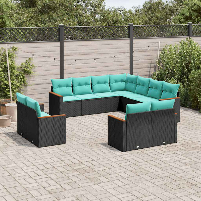  Ensemble de canapé de patio 11 pièces avec coussins en rotin de polyester noir