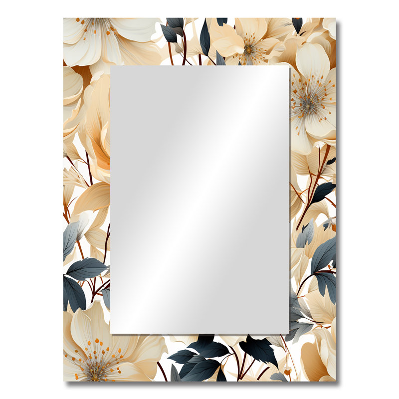 Celeny Mosaic Inspired Floral Serenity - Floral Decorative Mirror, Cottage Wall Mirror, Printed Metal Art, 32" x 24"