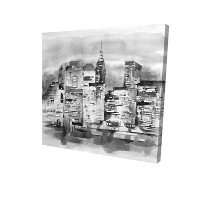 Watercolor Cityscape Canvas - Monochrome Building Decor