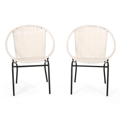 2pcs Outdoor Chair Collection - Faux & Iron, White Black, Cozy Fashion-forward Chairs, 29.34"d X 26.06"w 32.01"h, 17.00"d 17.00"w 17.00"h Seat (2 Chairs) Stylish White/black Finish, 29.34" Deep