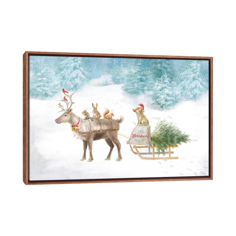 «Woodland Celebration I» par Danhui Nai - reproduction d'art, H 18 po x l 26 po x P 1,5 po, Toile classique avec cadre brun