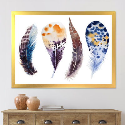 " Colorful Boho Feather Set VIII " Painting Print