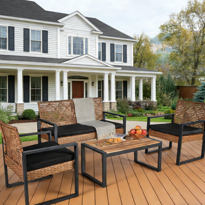 4 Piece Sofa Seating Group with Cushions，Outdoor  Wicker Patio Furniture Set For Deck, Yard, Porch