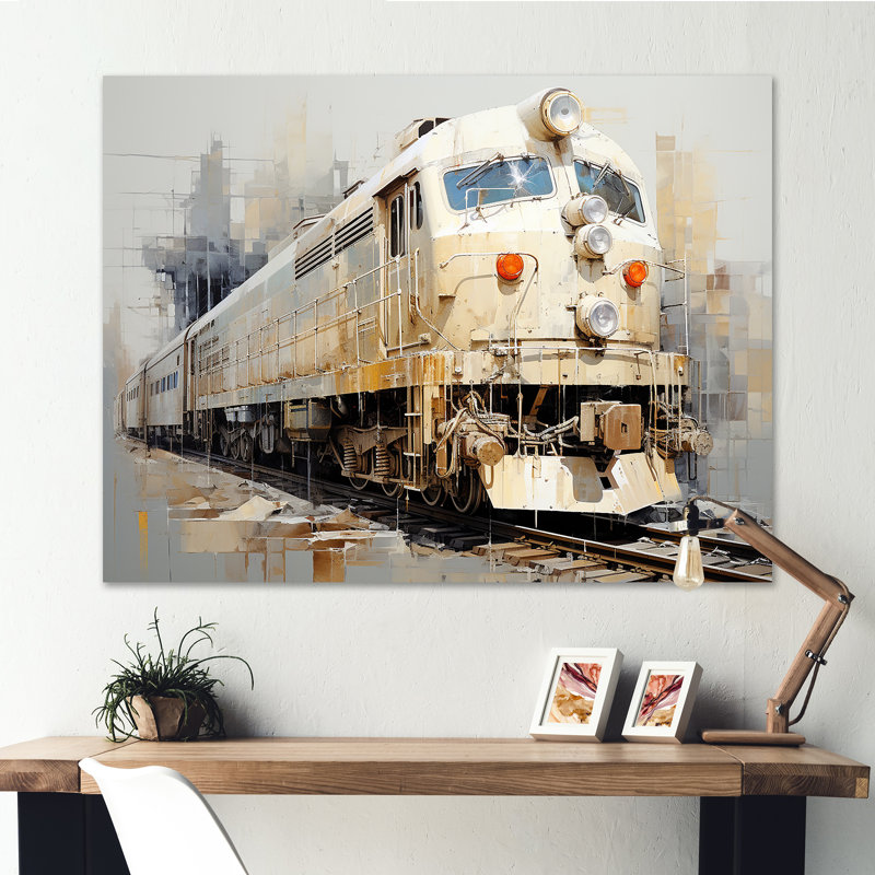 Rêve de train rétro blanc I, Toile tendue, H 24 po x l 32 po x P 1 po