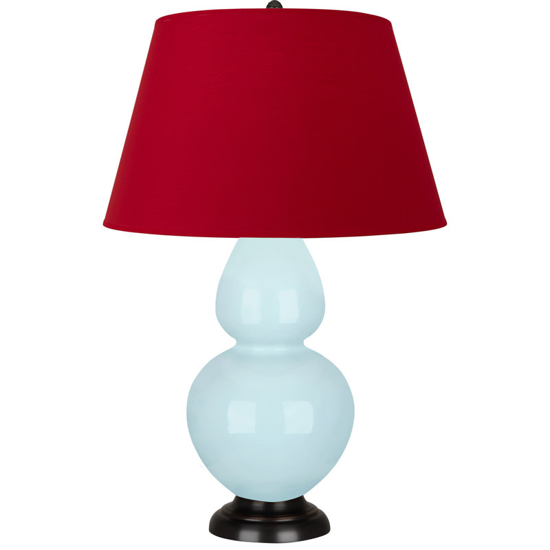 Lampe de table double gourde en céramique, Bleu bébé verni / bronze, Bleu vif / gris, Bronze