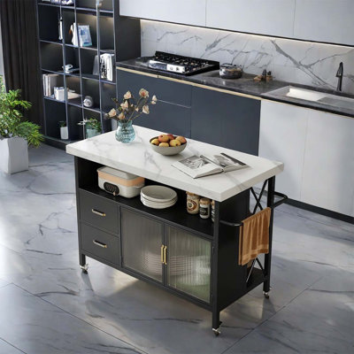 Marble movable kitchen island, metal base material by Hart Enjoy life