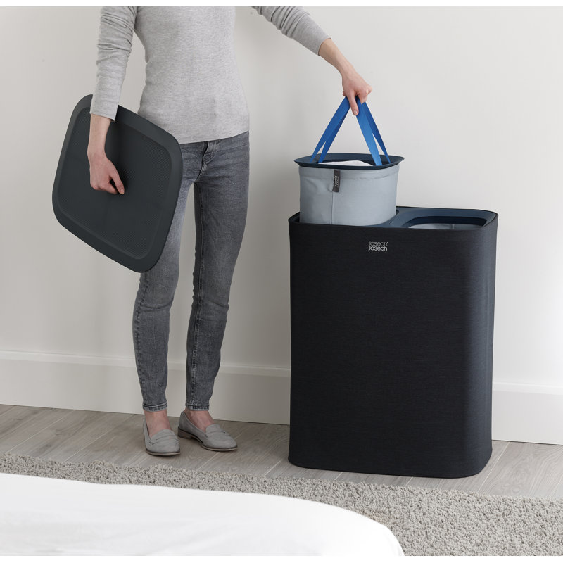 Joseph Joseph Tota Laundry Hamper Separation Basket with Lid, Carbon Black, 90-Liter (15.75" x 22.25" x 28")