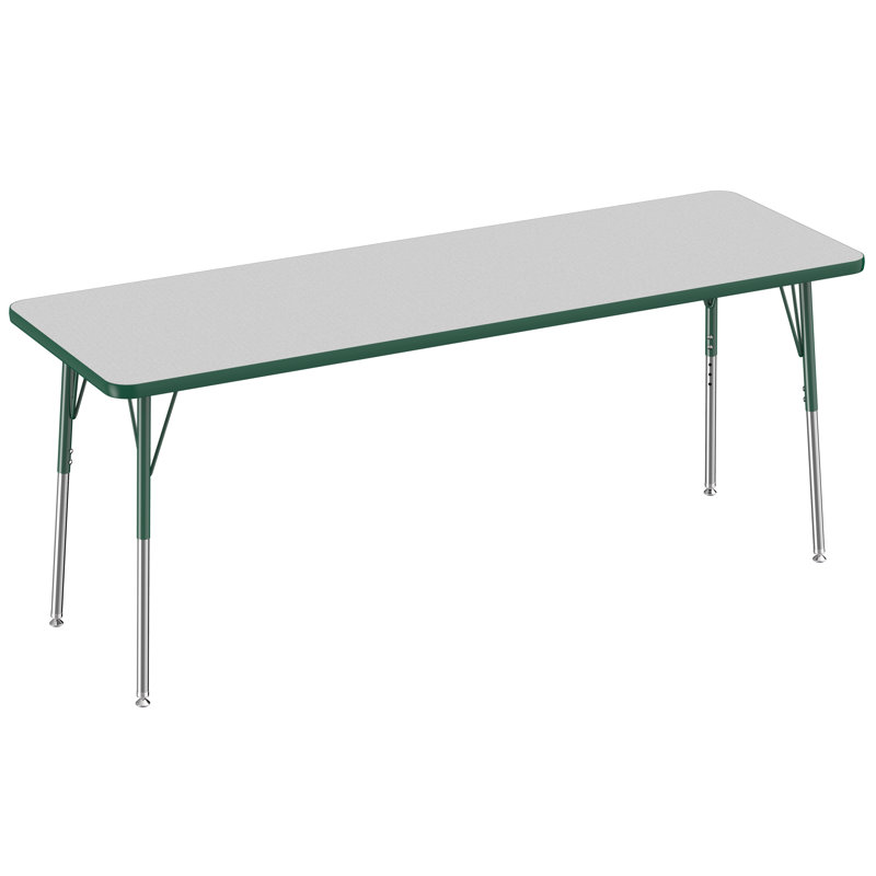 Rectangle T-Mould Adjustable Height Activity Table, 30" x 48", Grey/Green, Standard Swivel Glide